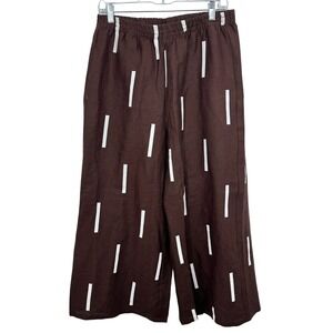 Lisa Bayne Women's Brown White Stripe Wide Leg Cropped Pants Size Lagenlook